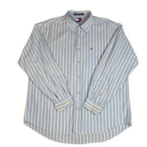 Tommy Hilfiger Mens Button Down Shirt XL Blue White Stripe Pocket Logo Casual